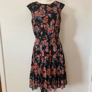 Halogen Pleated Black Floral Dress Size 6